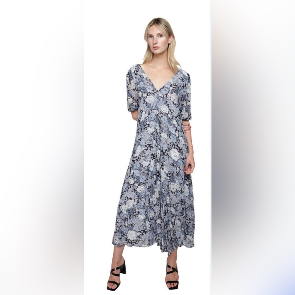 Ganni Heather Floral Blue Maxi Dress Size 38/8